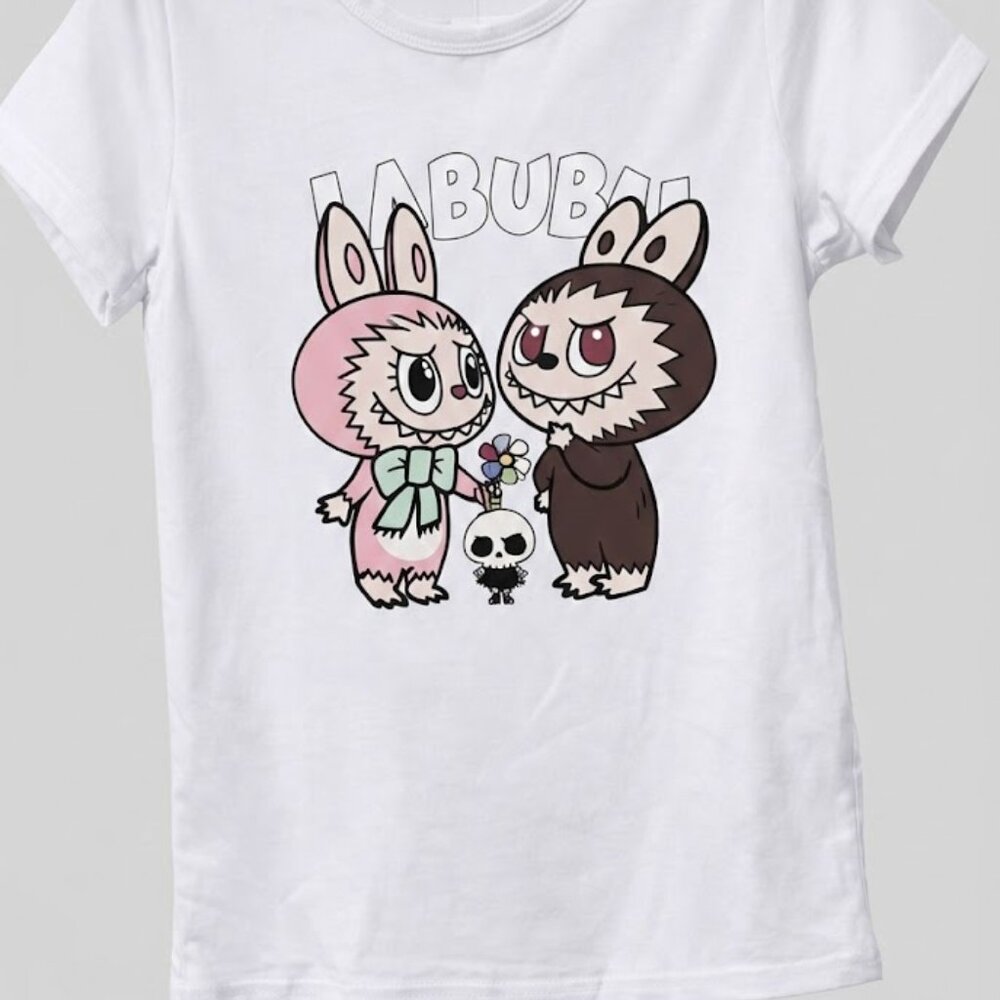 🐰 LABUBU Cartoon Bunny Graphic T-Shirt | Kids Cute White Tee